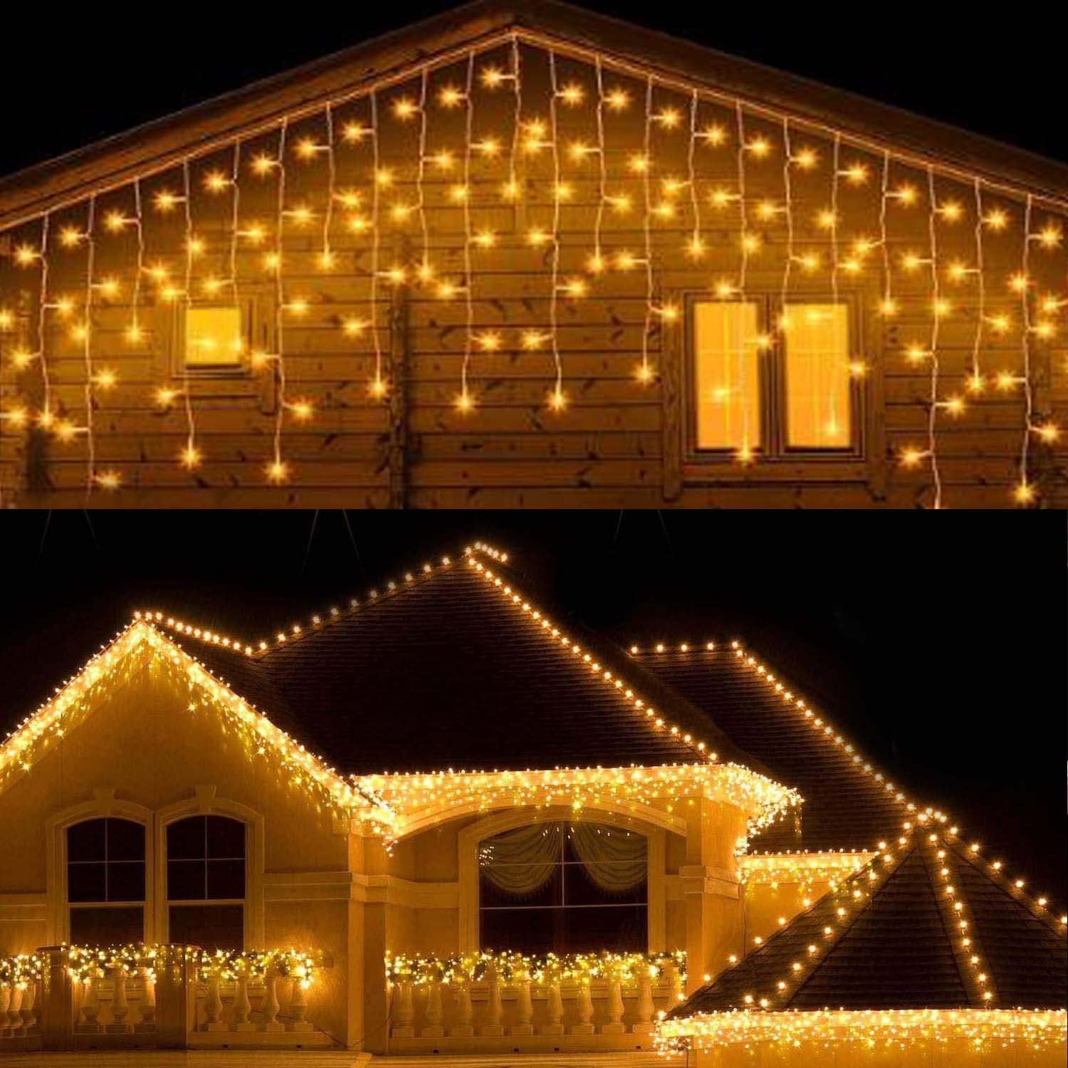 CORST 3M Outdoor Curtain Lights Window Fairy Light Outside Ice Lights Battery Powered, Hanging Roof Fairy Light Twinkle Light with Remote Timer for Wall Eaves Gazebo Decor(Warm White)