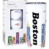 Beary Blu City Themed Artwork Tumbler Collection - Designed in the USA - 20oz Vacuum Insulated Tumbler with Lids - Stainless Steel Coffee Travel Mug with, Cup for Hot Cold Drinks (Boston)