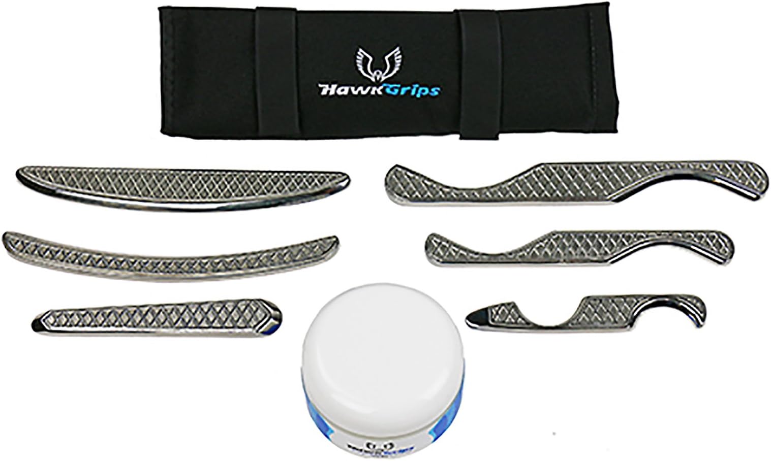 Silver Massage Therapy Tool Set with Massage Therapy Fragrance-Free Emollient Cream 8oz, Stainless Steel, Includes All Six Small IASTM Tools (HG4-HG9), and Digital User Manual.