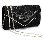 Dasein Women Rhinestone Evening Bag Faux Suede Clutch Formal Party Sparkly Purses Cocktail Wedding Handbag