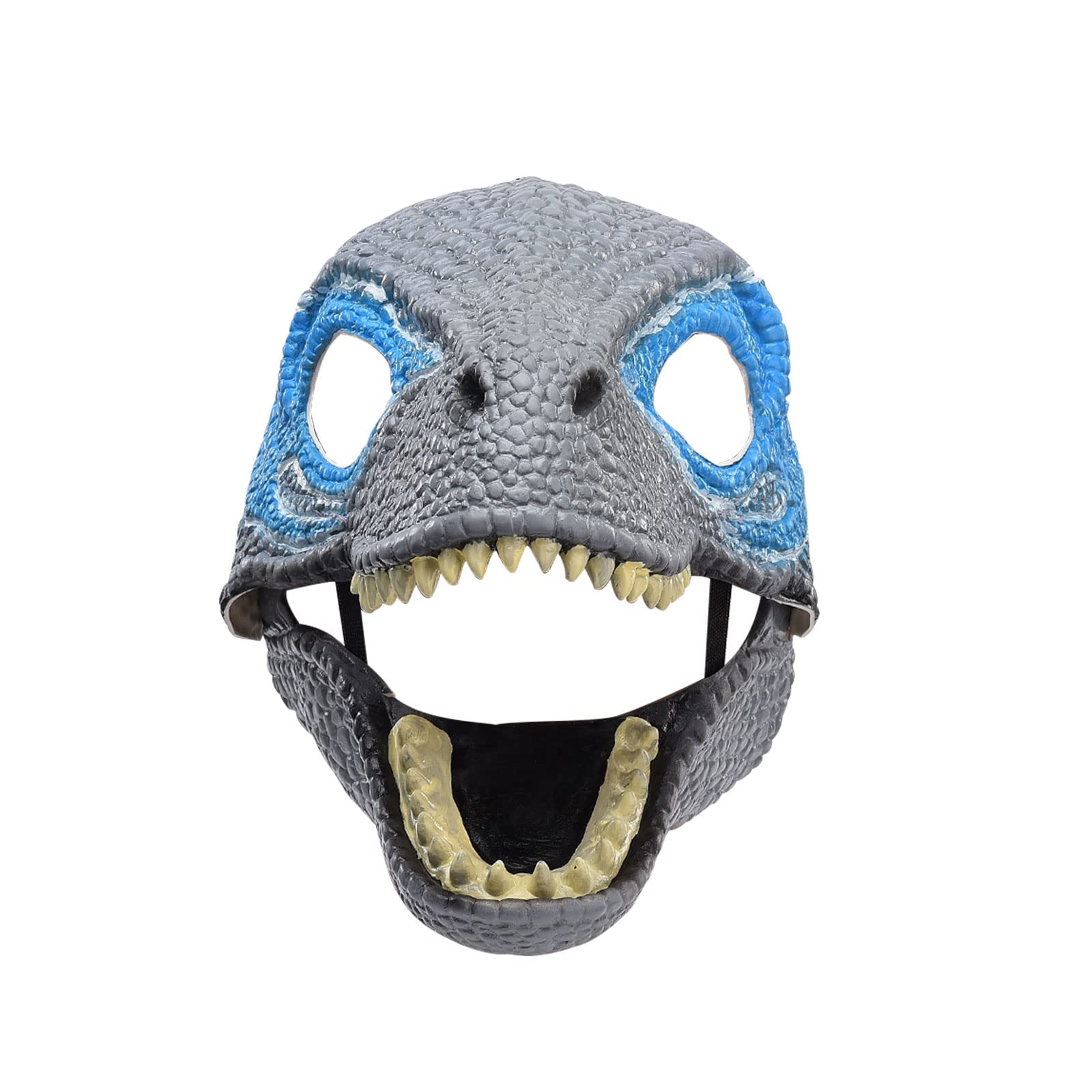 MISNODE Dinosaur Mask Dino Mask Moving Jaw Chin, Movable Dragon Mask Headgear, Costumes Party Christmas, Cosplay Halloween, Blue, 9.8 x 7.5 x 8.3 inch