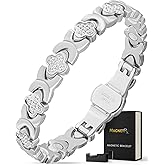 MagnetRX® Magnetic Bracelets for Women — Premium Four Leaf Clover Bracelet with Crystals and Ultra Strength Magnets — Adjustable Womens Magnetic Bracelet with Sizing Tool (Silver)