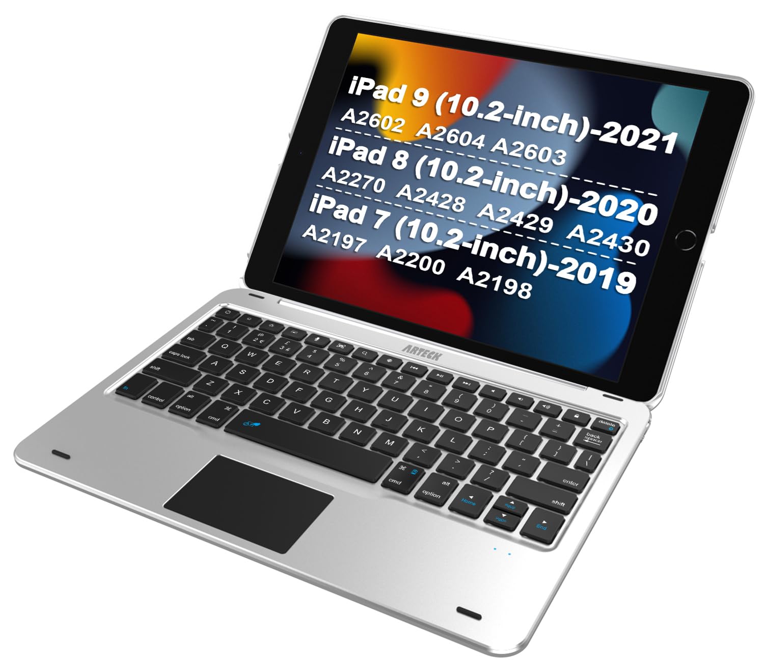 Arteck Keyboard Case with Track Pad for iPad 9th Gen 10.2-inch 2021, Bluetooth Keyboard with Folio Full Protection Case and Touch Pad for Apple 10.2-inch Pad 9 Pad 8, 7 with Swivel Rotating