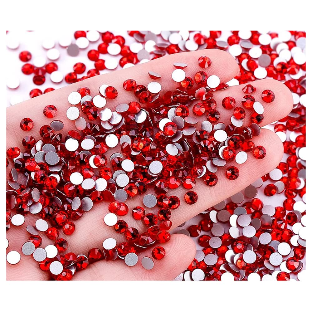 Feifei’S Bow 1440 Pieces Flat Back Gems Round Crystal Rhinestones SS12 3.0mm Diamante Rhinestones Crafts Nail Face Art Clothes Shoes Bags DIY (Red)