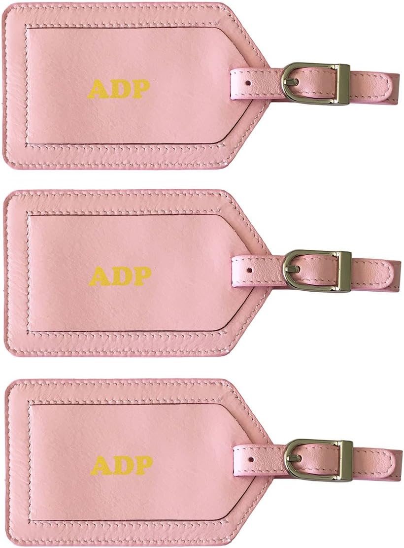 pink leather luggage tag