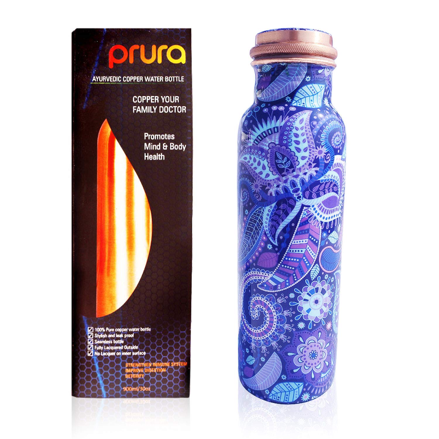 Copper Water Bottle 100% Pure Copper Bottle for Drinking Water Leak Proof Joint Less Indian Water Drinking Copper Bottle for Home, Office, Hotel and Sports