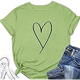 ZUNQKG Heart Shirt for Womens Crewneck Short Sleeve Summmer Tee Casual Cotton Heart Printed T-Shirts