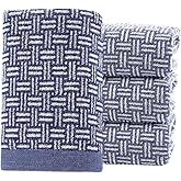 Pidada Hand Towels Set of 4 Checkered Pattern 100% Cotton Absorbent Soft Decorative Towel for Bathroom (Blue)