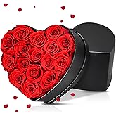 Liuzouwin Preserved Red Roses Gift Box, 16 Roses in Black Box with Bow, Forever Flowers for Birthday, Valentine's Day Mother's Day (Red -16)