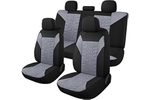CAROMOP Car Seat Covers Full Set, Washable and Breathable Premium Cloth Seat, Split Bench Seat Covers for Cars, Universal Fit for Most Car Interior Covers Sedan Truck SUV(Black/Gray)