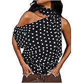Verdusa Women's Polka Dots Tie Knot Cinched Waist Tops Y2K Going Out Sleeveless Halter T Shirts