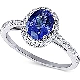 KOKAV 14K White Gold Genuine Tanzanite 1-1/3Ct with Diamonds Ring. Size 7