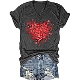 MQSVPUT Women's T-Shirts V-Neck Boho Flowers Wildflowers Tee Cute Summer Graphic Shirts Short Sleeve T Shirt