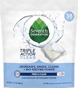 Seventh Generation Triple Action Clean Dishwasher Detergent Packs 1 pack Free & Clear For de-greasing and cleaning even the t