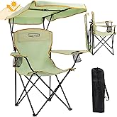 YOUNG WOOD Portable Camping Chair Beach Chair with Shade Canopy, Fold Lightweight Oversized for All, Easy to Open and Close Without Installation, Side Pocket Design for All Outdoor Activities，Green