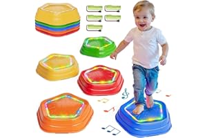 Calo 5Pcs Rechargeable Stepping Stones for Kids Toddler 3-5 with Light&Music,Balance Sensory Stepping Stones Indoor Outdoor Play,5 Long-lasting Batteries, Instant Response,Upgraded PVC, Support 200LBS