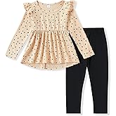 FJLSJSW Toddler Girl Clothes Ruffle Long Sleeve Heart Print Tops and Pants 2PC Little Girl Winter Outfits Size (4-7T)