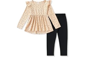 FJLSJSW Toddler Girl Clothes Ruffle Long Sleeve Heart Print Tops and Pants 2PC Little Girl Winter Outfits Size (4-7T)