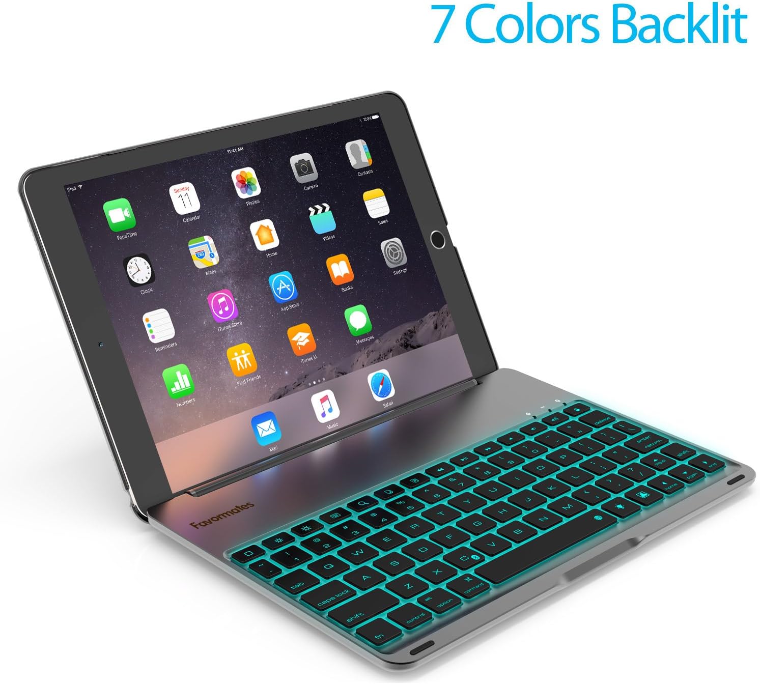 Keyboard Case Compatible with iPad PRO 9.7 Inch/iPad Air 2-LED 7 Colors Backlit Keyboard with 130° Folio Hard Back Cover, Aluminum Alloy- (for iPad Model: A1566/A1567/A1673/A1674)