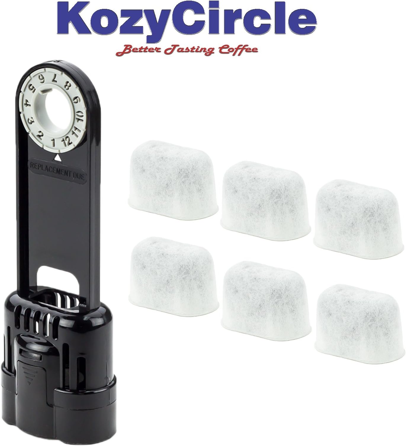 6 Charcoal Water Filters and Water Filter Holder Starter Kit Combo for Keurig 1.0 Coffee Machines by KozyCircle