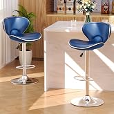 Bar Stools Set of 2 Adjustable Swivel PU Leather Counter Height Blue | Smooth 360&deg; Swivel, Thickened Sponge Cushion, 300LBS Capacity, Barstools with Back and Footrest for Kitchen Island Caf&eacute;