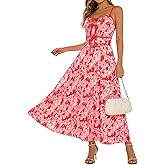 GRACE KARIN 2026 Women's Summer Maxi Dresses, Tie Front Floral Boho Dress, Spaghetti Strap Sundress with Pockets