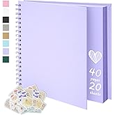 Remowith 8X8 Inch DIY Scrapbook Photo Album, Kraft Blank Paper Scrap Book 40 Pages Memory Book for Wedding Family, Light Purple