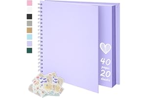 Remowith 7X7 Inch DIY Scrapbook Photo Album, Kraft Blank Paper Scrap Book 40 Pages Memory Book for Wedding Family, Light Purple