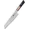 MITSUMOTO SAKARI 8 inch Japanese Kiritsuke Chef Knife, Hand Forged Japanese Sushi Knife, AUS-10 Premium Damascus Steel Kitchen Cooking Knife (Shadowwood Pomegranate Handle & Sandalwood Box)