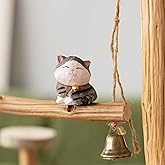 Xiyuelily Hand Carved American Shorthair Figurines Craft, 2PCS Wooden Cat Figurine with Base, Cute Cat Statue Home Decor, Wooden Animal Art Collectibles Gift for Cat Lovers