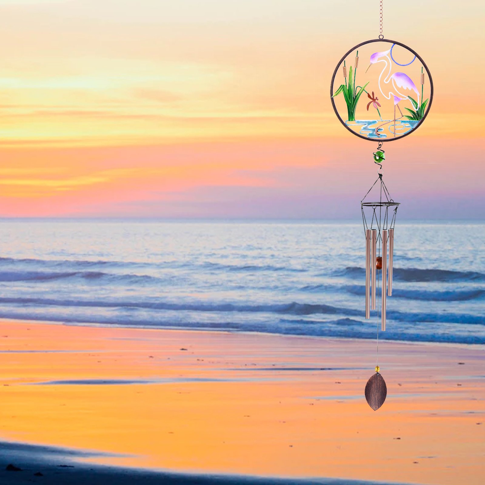 CREATIVE DESIGN CD-WC02, 32\'\'H White Crane Wind Chimes, Portable Metal Home Garden Decoration