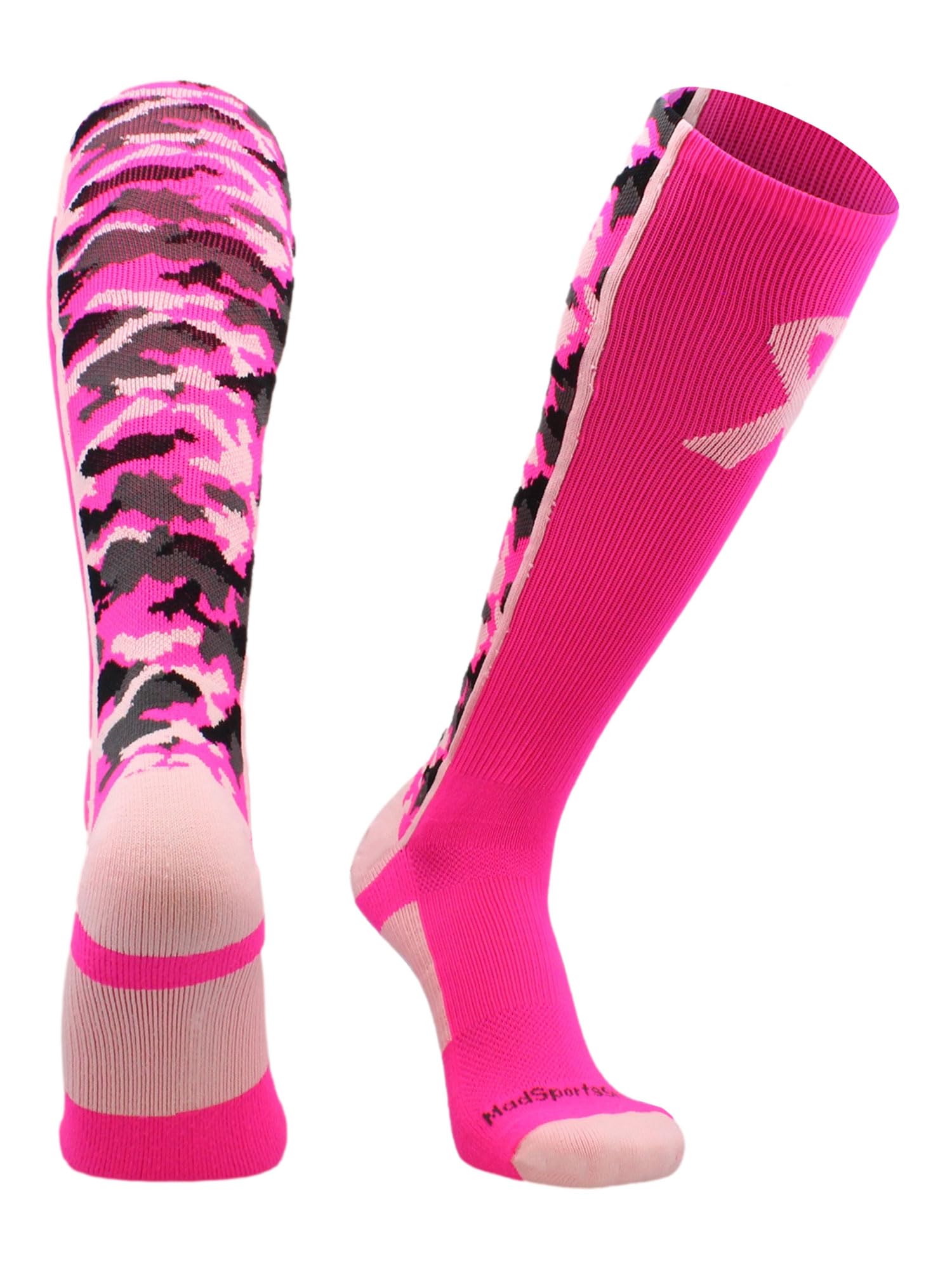 MadSportsStuff Calcetines OTC Pink Ribbon Awareness Camo (Rosa Neón/Rosa Pálido, Grande) - Rosa Neón/Rosa Pálido, Grande