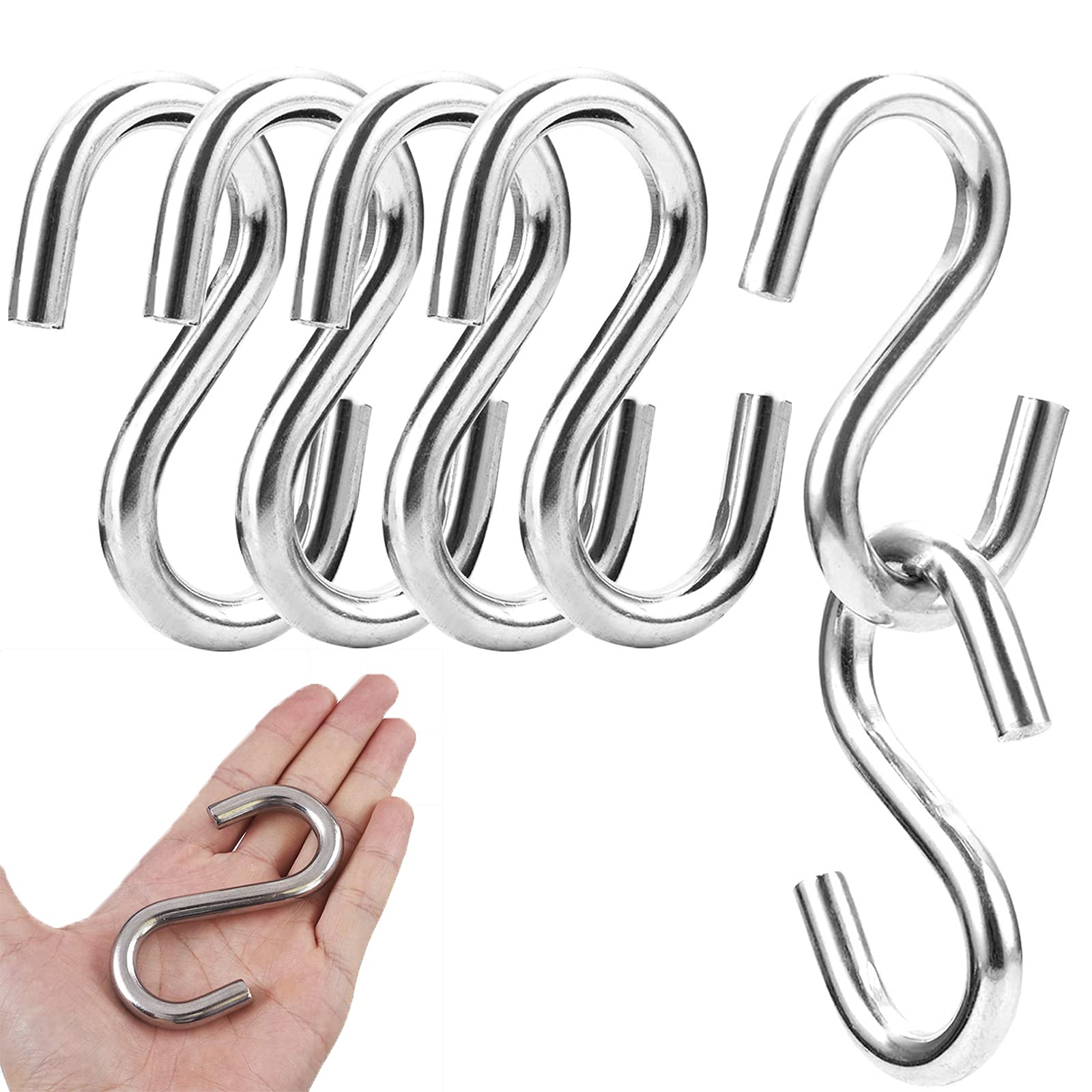 DQZSY S Hook,304 Stainless Steel Heavy Duty S Hook 5 PCS, 3.2 inches Long and 5/16 inches Thick,S Shaped Hanging Hook is Used to Hang Any Objects in hammocks, Swings, workshops or garages