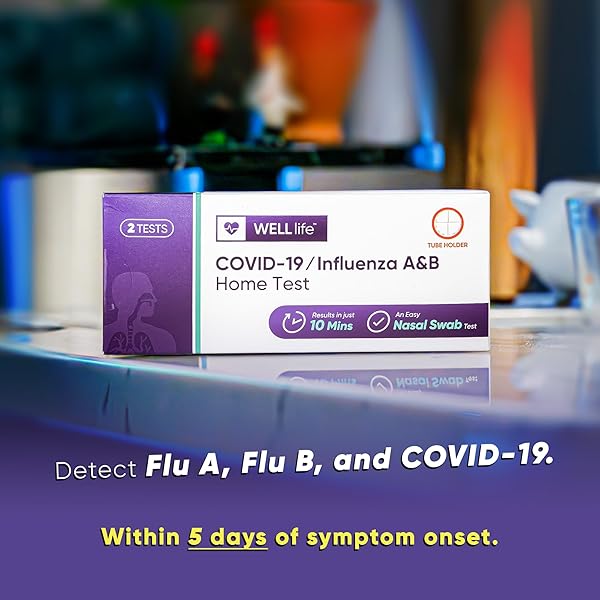 WELLLIFE COVID-19/INFLUENZA A&B HOME TEST, 2 TESTS FLU TESTS FOR HOME COVID FLU COMBO TESTING KIT FDA AUTHORIZED NON-INVASIVE SWAB TEST