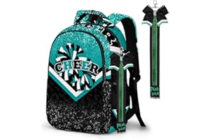 GZZSYO Cheer Backpack with Cheer Keychain, Pin Strap for Cheerleading Backpack, Cheerleaders Gift Bags for Team Women (Teal Black)