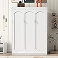 Merax Full Size Murphy Bed, Wood Full Murphy Cabinet Bed with Shelves, for Home Office or Small Room, White