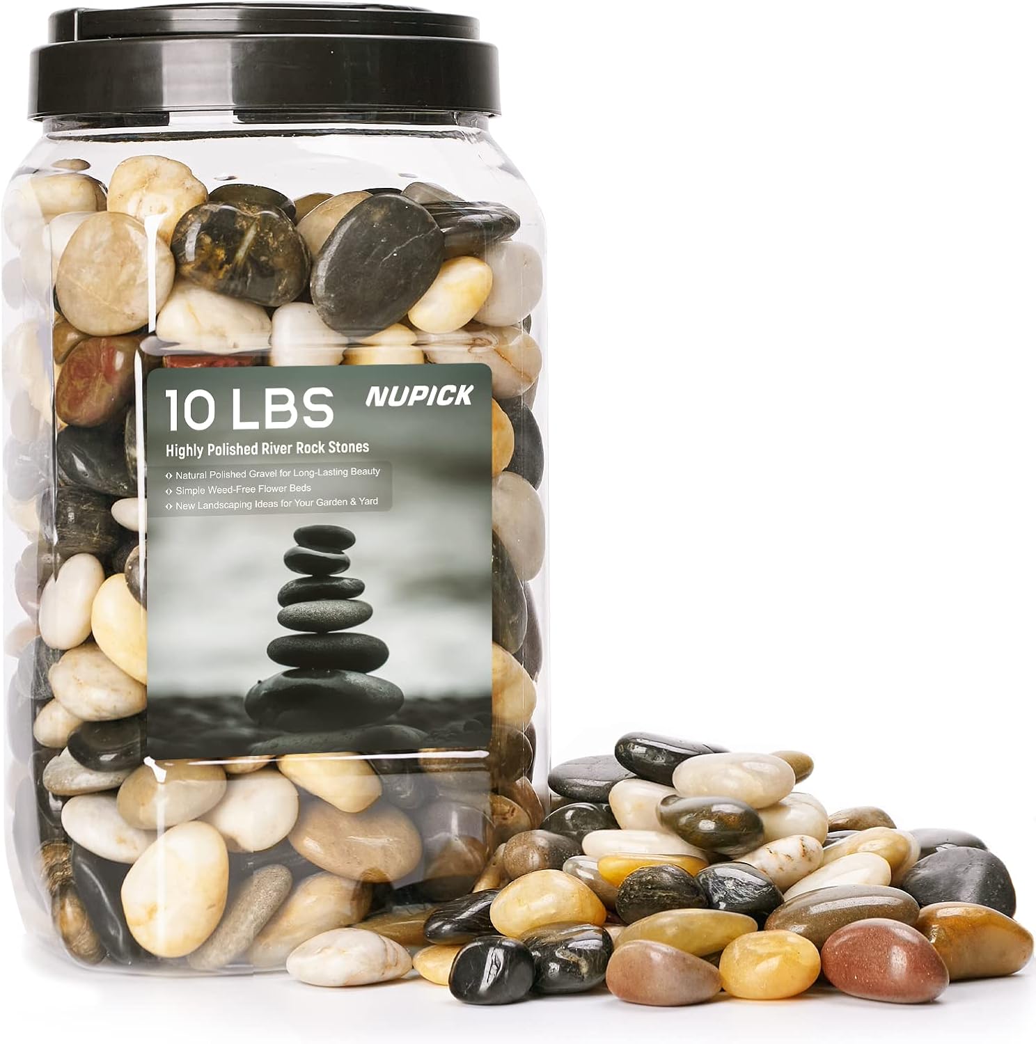 Hardscaping Materials - NUPICK 10 Pound River Rocks, 1-2 Inches Polished Pebbles for Plants, Fish Tank, Clear Vase and More, Natural Mixed Color Stones