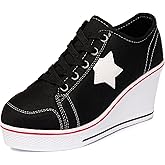 Women's Canvas High-Heeled Shoes Fashion Sneakers Casual Shoes for Walking Platform Wedges Pump Shoes