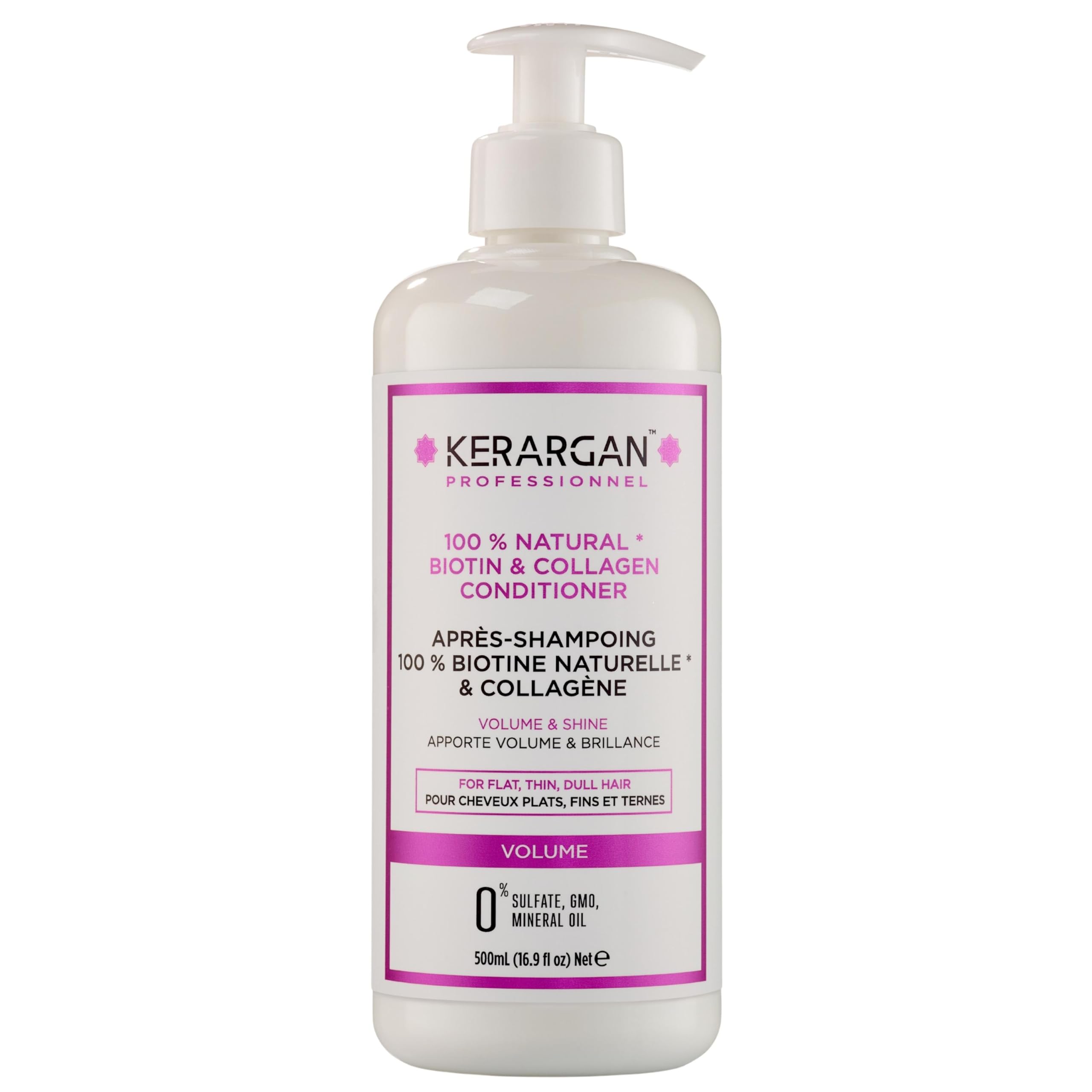 Kerargan - Volumizing Conditioner with Biotin & Collagen - For Flat, Thin, Dull Hair - Hydrating, Strengthening - Sulfate-Free, GMO-Free, Mineral Oil-Free - 16.9 Fl oz