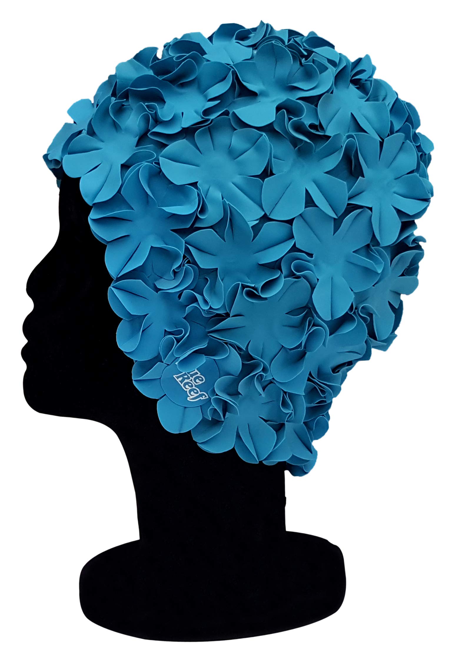 Blue Reef Isla Floral Ladies Classic Retro 3D Flower Petal Plain One Colour Stylish Vintage Swimming Hat Swim Cap One Size Adults (Blue)