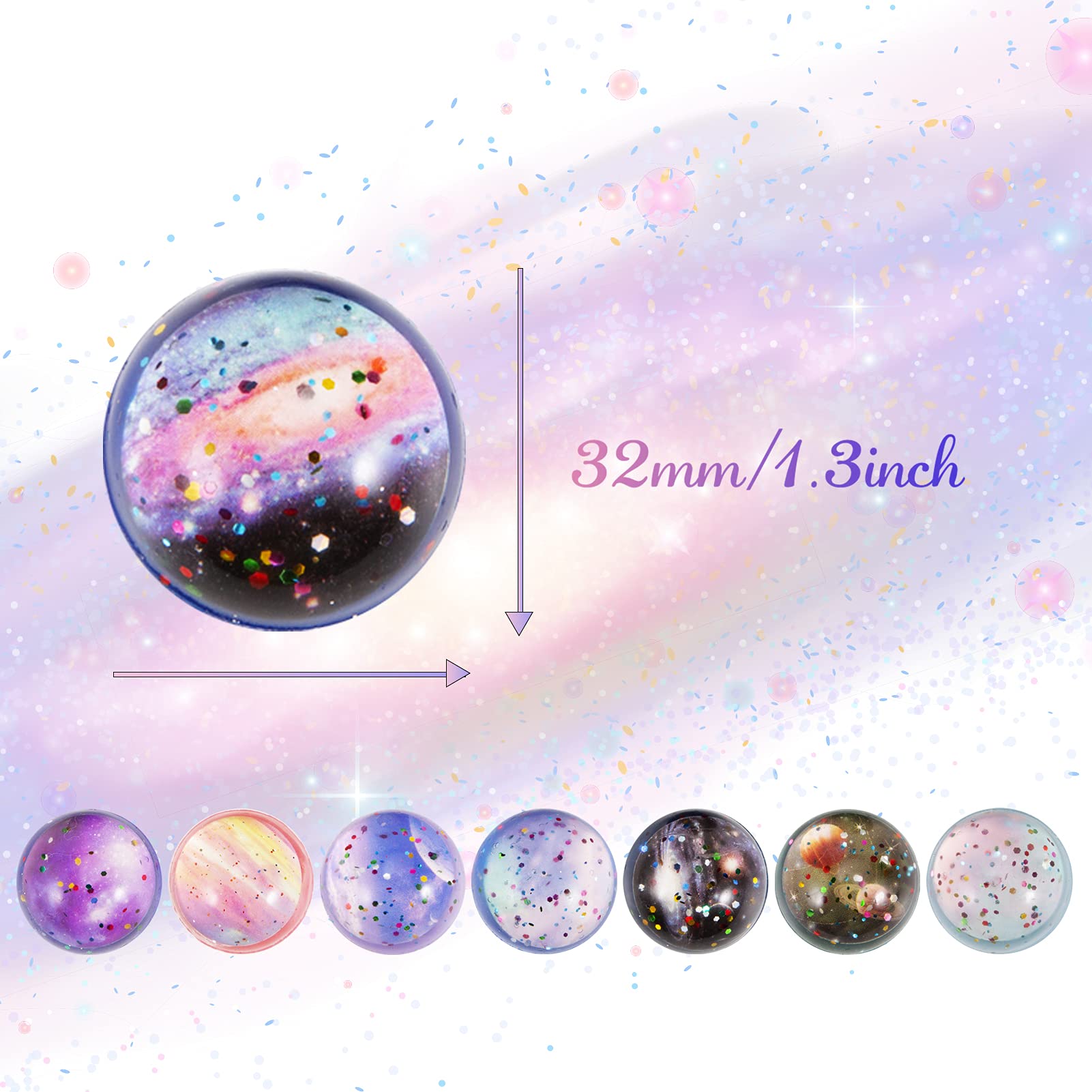 Pllieay 20PCS Space Bouncy Balls Bulk 32mm Space Theme for Kids Party Favors, Bag Filling