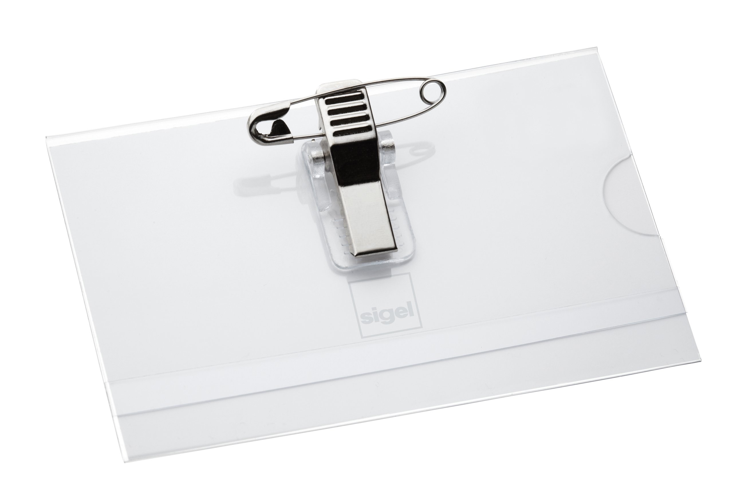 SIGEL ZB200 Name Badges, for 5.4 x 9 cm, with combi-clip, transparent, 50 Pieces