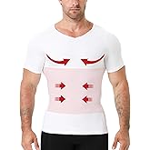 YOWODA Men's Compression Shirt, V-Neck Slimming Body Shaper Short Sleeve Hide Gynecomastia Chest Underwear for Tummy Control