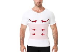 YOWODA Men's Compression Shirt, V-Neck Slimming Body Shaper Short Sleeve Hide Gynecomastia Chest Underwear for Tummy Control