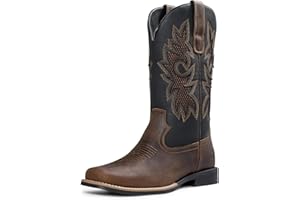 J's.o.l.e Cowboy Boots for Men Square Toe Men's Western Boots with Breathable Mesh Shaft, Pull on Slip Resistant Country Boot