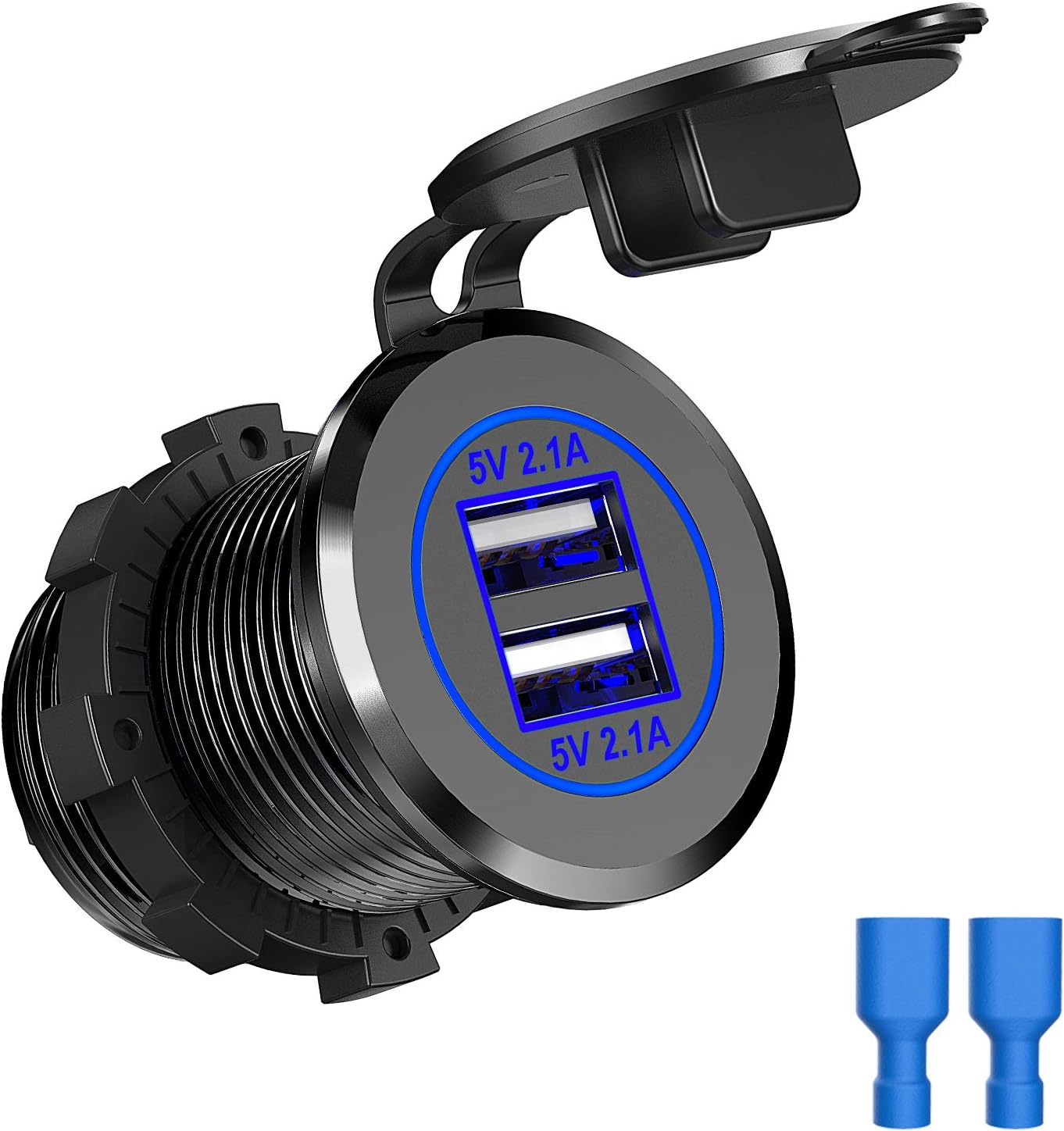 CHGeek 12V/24V USB Car Charger Socket, 21W Aluminum Power Outlet with 4.2A Dual Ports Car Charger Adapter for Car, Boats and Marine, Motorcycle, Truck, SUV, UTV etc