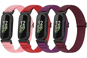 Vodtian 4 Pack Bands Compatible with Fitbit Inspire 3/Inspire 2/Inspire/Inspire HR/Ace 3/Ace 2 Band, Elastic Adjustable Nylon Loop Straps Replacement Sport Stretchy Wristband for Women Men Kids