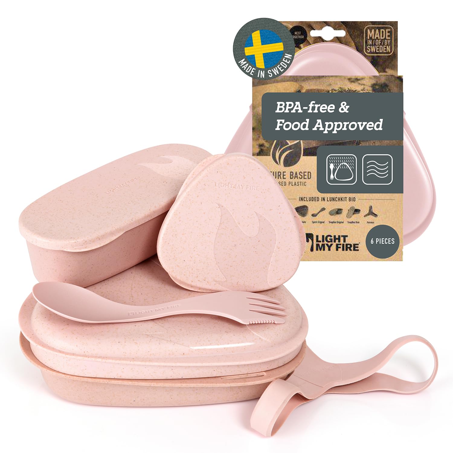 Light My Fire 6-Piece Camping Mess Kit for 1 Lunch Kit with 3-in-1 Reusable Spork Camping Utensils, Mess Kits for Scouts - BPA-Free Dishwasher Safe Lunchbox, Hiking Backpacking Picnic, Dustypink