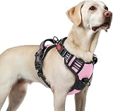 rabbitgoo Dog Harness Large No Pull Front Back Clips Reflective Pink L