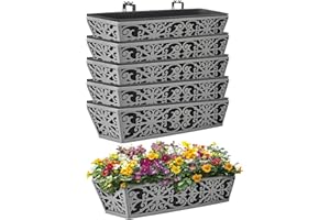 KARLLIU 6 Pack 24 Inch Window Boxes Planter for Outdoor Plants Deck Railing Planters Box with Adjustable Brackets for Porch Fence Balcony Hanging Flower Baskets with Non-Woven Fabric Liner for Garden Decor